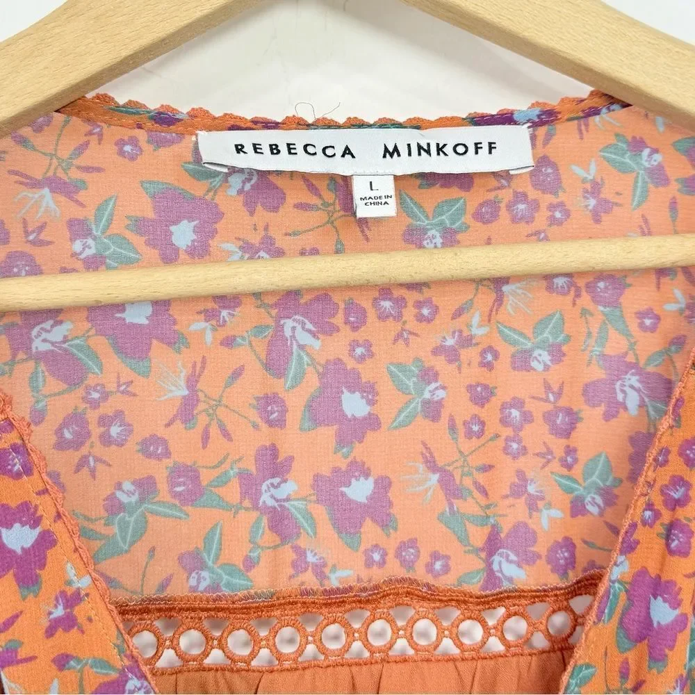 Rebecca Minkoff CADEN Dark Orange Magenta Floral Boho Chic Tiered Peasant Dress - Picture 15 of 16